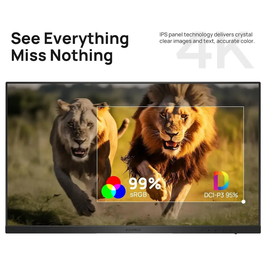 KOORUI N07 27 Inch 4K Monitor, UHD 3840x2160 IPS, 99% sRGB 95% DCI-P3, FreeSync and G-Sync, DisplayPort and 2X HDMI