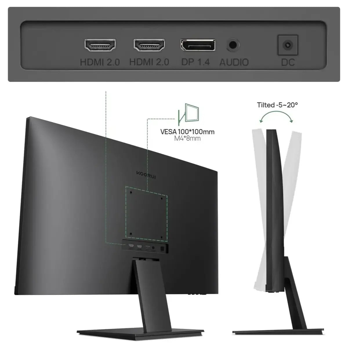 KOORUI N07 27 Inch 4K Monitor, UHD 3840x2160 IPS, 99% sRGB 95% DCI-P3, FreeSync and G-Sync, DisplayPort and 2X HDMI