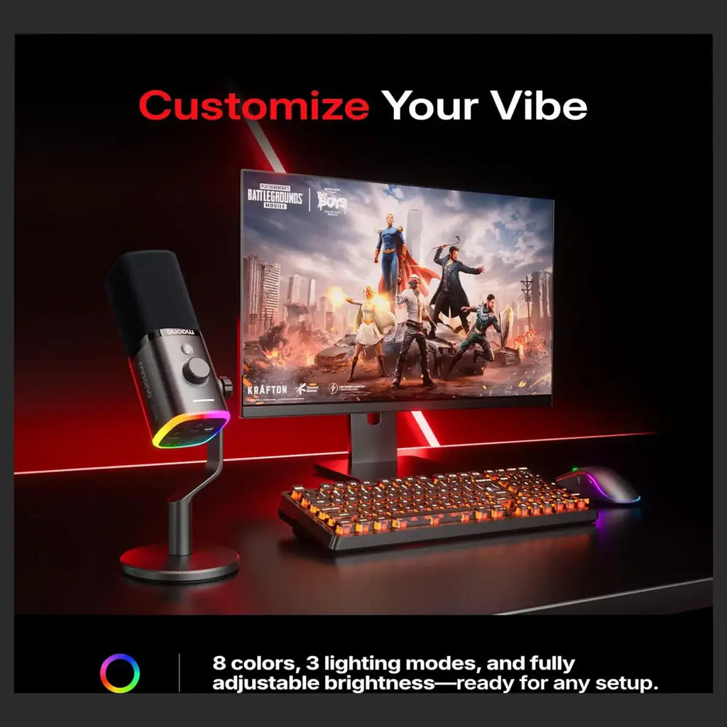Maono PD100W Wireless and USB Microphone, One-Click Noise Reduction, Custom RGB, 3.5mm Headphone Jack, Black