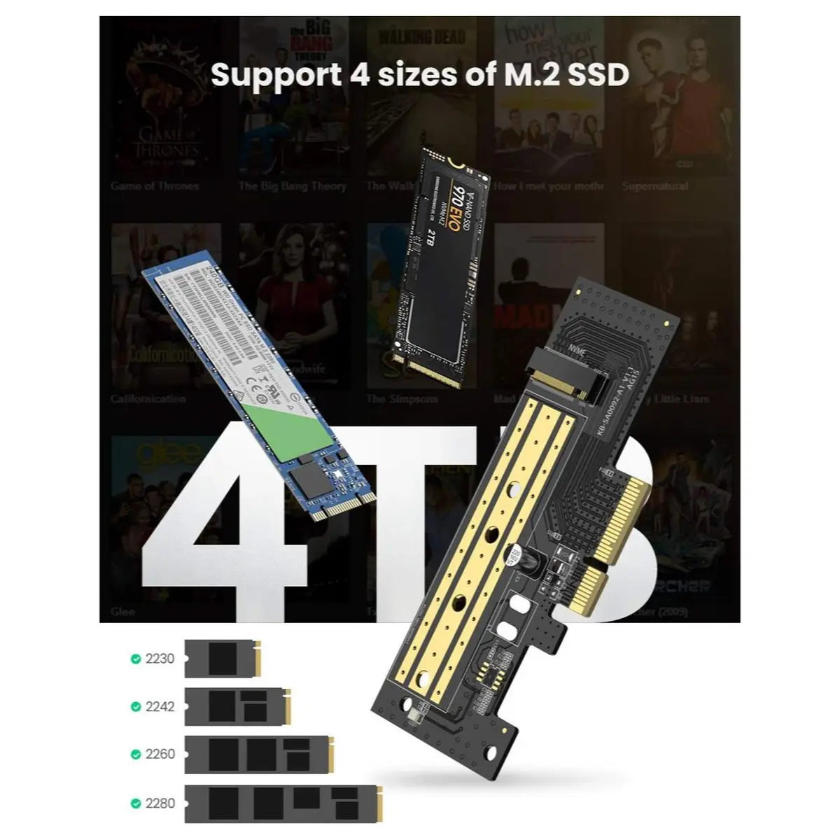 Ugreen M.2 NVMe to PCI Express Adapter Card, PCIe 3.0 x4, 32Gbps, 70503, Expansion Card