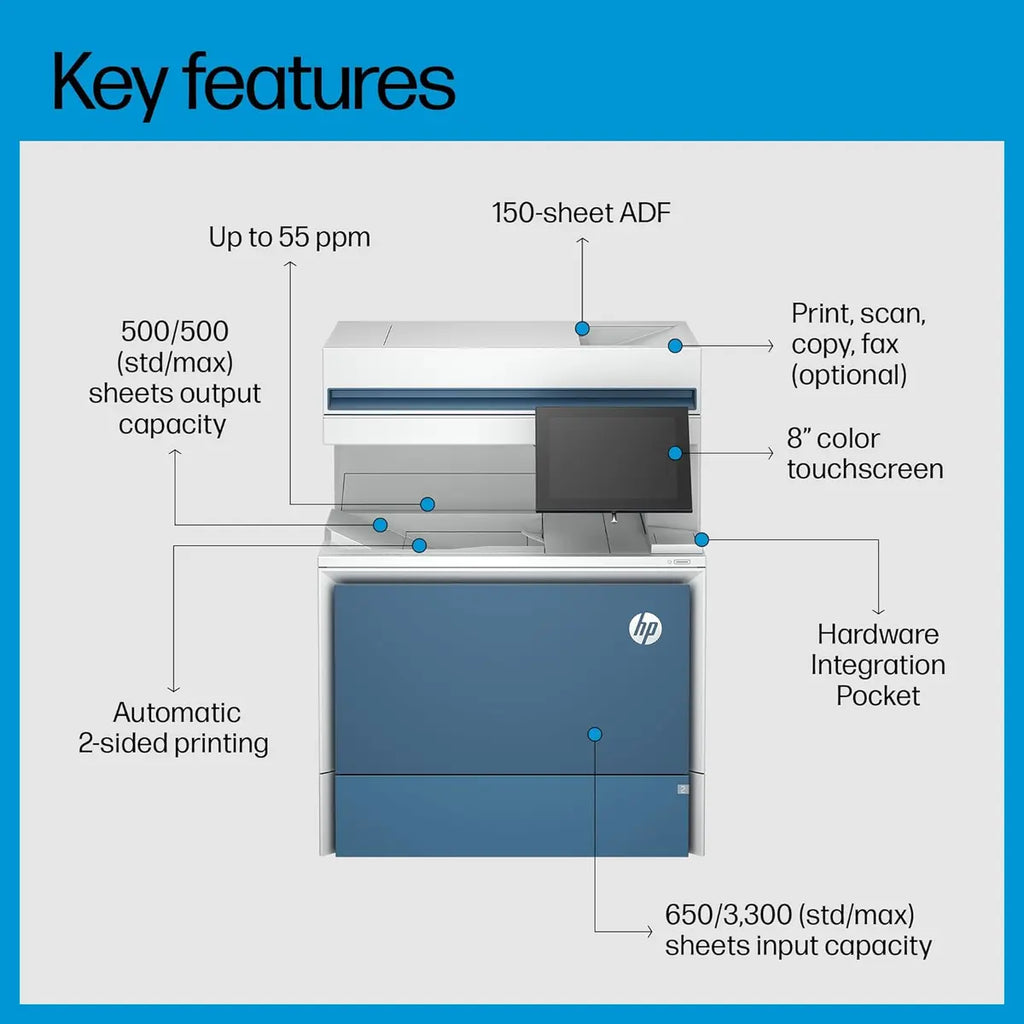 HP Color LaserJet Enterprise MFP 6800dn Multifunction Printer, Up To 55 Ppm, Auto Duplex Printing, 8-inch Color Touchscreen (Official Warranty)