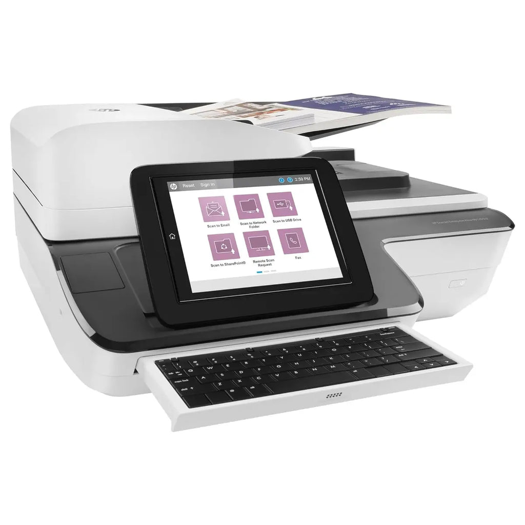 HP ScanJet Enterprise Flow N9120 fn2 Flat Surface Document Scanner, 8" Touchscreen, 120ppm 240ipm, 200 Sheets, Ethernet and USB, White (Official Warranty)