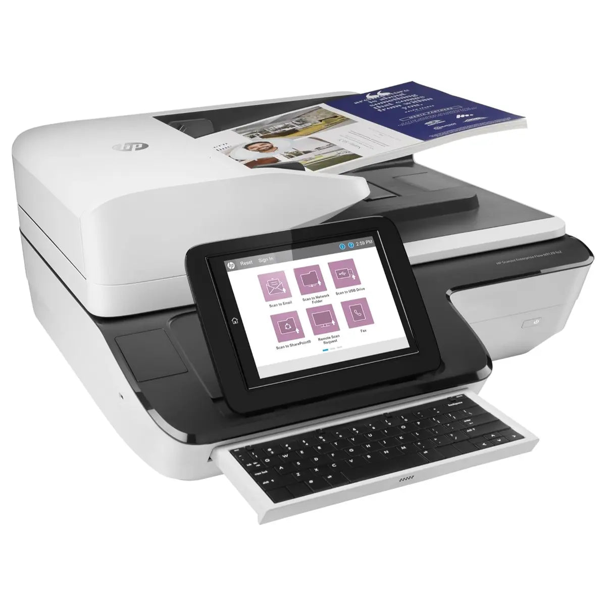 HP ScanJet Enterprise Flow N9120 fn2 Flat Surface Document Scanner, 8" Touchscreen, 120ppm 240ipm, 200 Sheets, Ethernet and USB, White (Official Warranty)