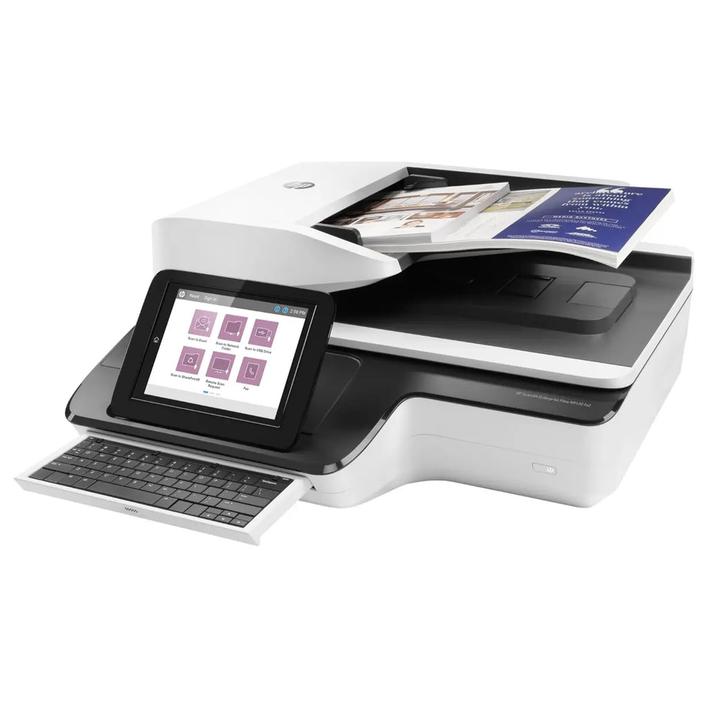 HP ScanJet Enterprise Flow N9120 fn2 Flat Surface Document Scanner, 8" Touchscreen, 120ppm 240ipm, 200 Sheets, Ethernet and USB, White (Official Warranty)