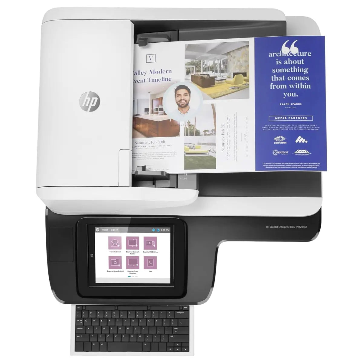 HP ScanJet Enterprise Flow N9120 fn2 Flat Surface Document Scanner, 8" Touchscreen, 120ppm 240ipm, 200 Sheets, Ethernet and USB, White (Official Warranty)