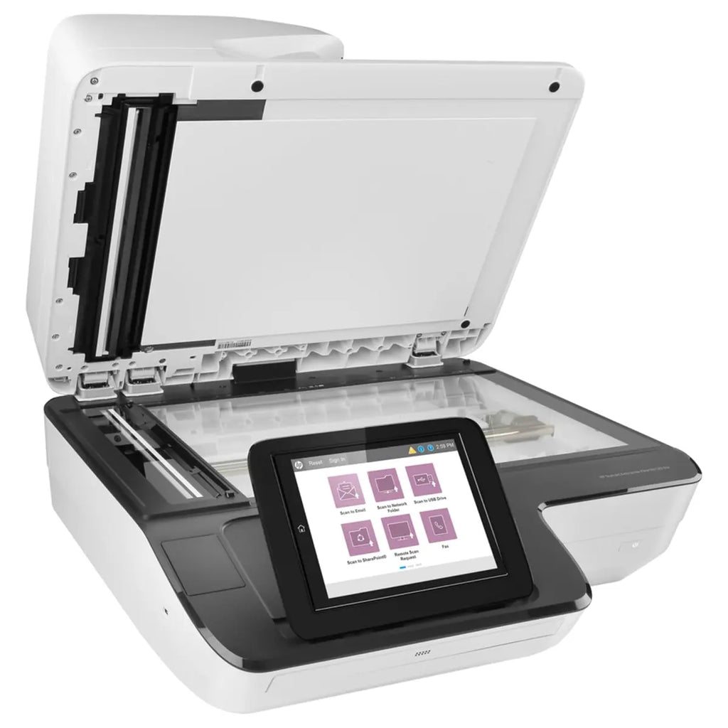 HP ScanJet Enterprise Flow N9120 fn2 Flat Surface Document Scanner, 8" Touchscreen, 120ppm 240ipm, 200 Sheets, Ethernet and USB, White (Official Warranty)