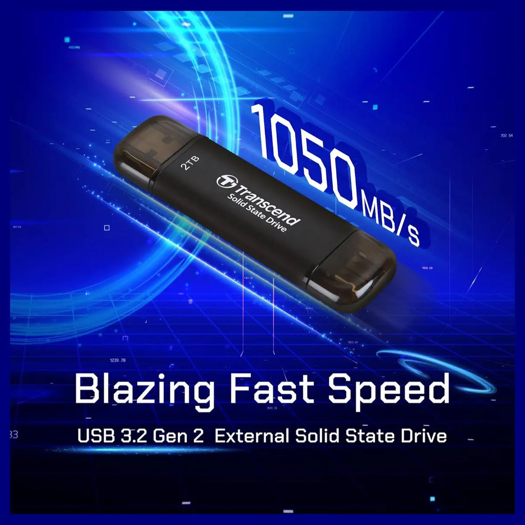 Transcend ESD310 1TB External SSD, USB 3.2 Gen2 10Gbps Type-A and Type-C, Up To 1,050MB/s Black TS1TESD310C