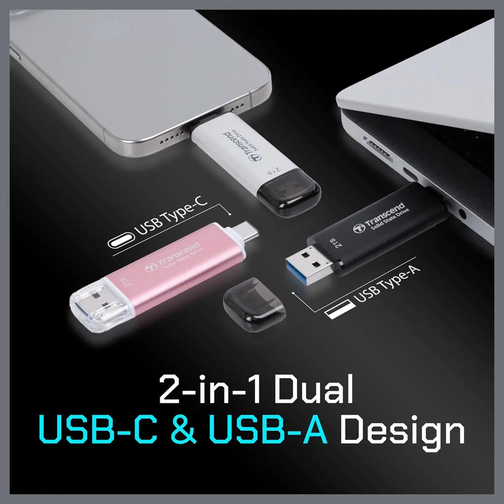 Transcend ESD310 1TB External SSD, USB 3.2 Gen2 10Gbps Type-A and Type-C, Up To 1,050MB/s Black TS1TESD310C