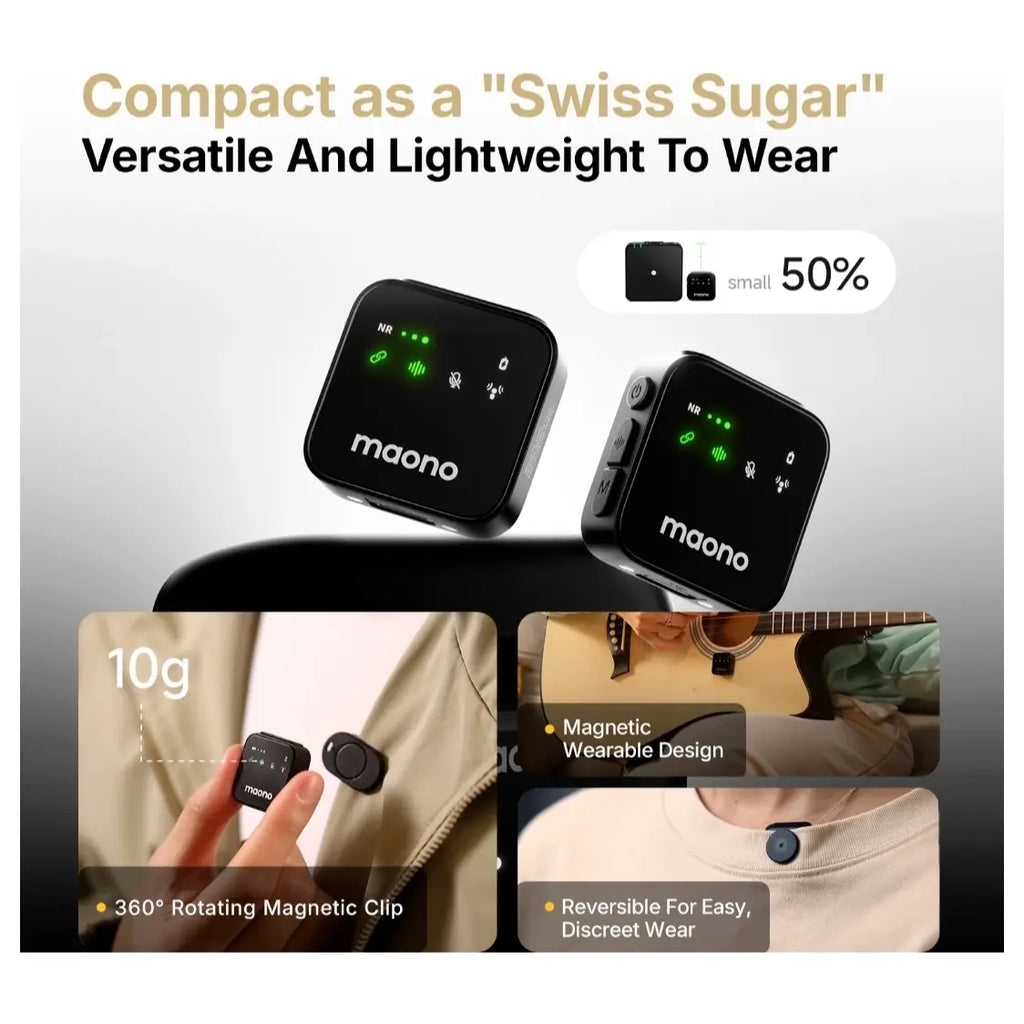 MAONO WAVE T1 PLUS PC2 Microphone Wireless Lavalier Microphone, Type-C, 100m, 40H+ Battery Life