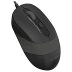 A4Tech FM10S Optical Mouse, 1600 DPI 4-Level Adjustable, 4-Button Silent Click, 4-Way Wheel, Grey