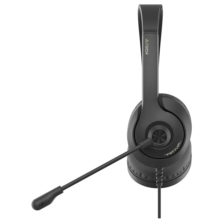 A4Tech FH100i Stereo Headset, 40mm Speaker Unit, Rotatable Omni-Directional Mic, Inline Remote Control, Stone Black