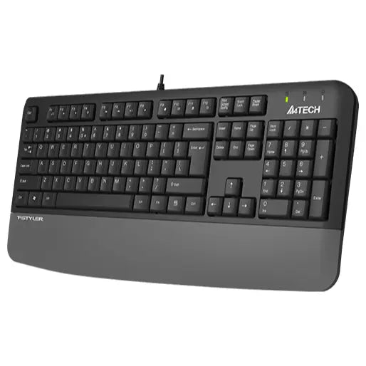 A4Tech Fstyler FK20 Multimedia Comfort Keyboard, FN Plus 12 Multimedia Hot Keys, Waterproof Design, Ergonomic Wrist Rest, Grey