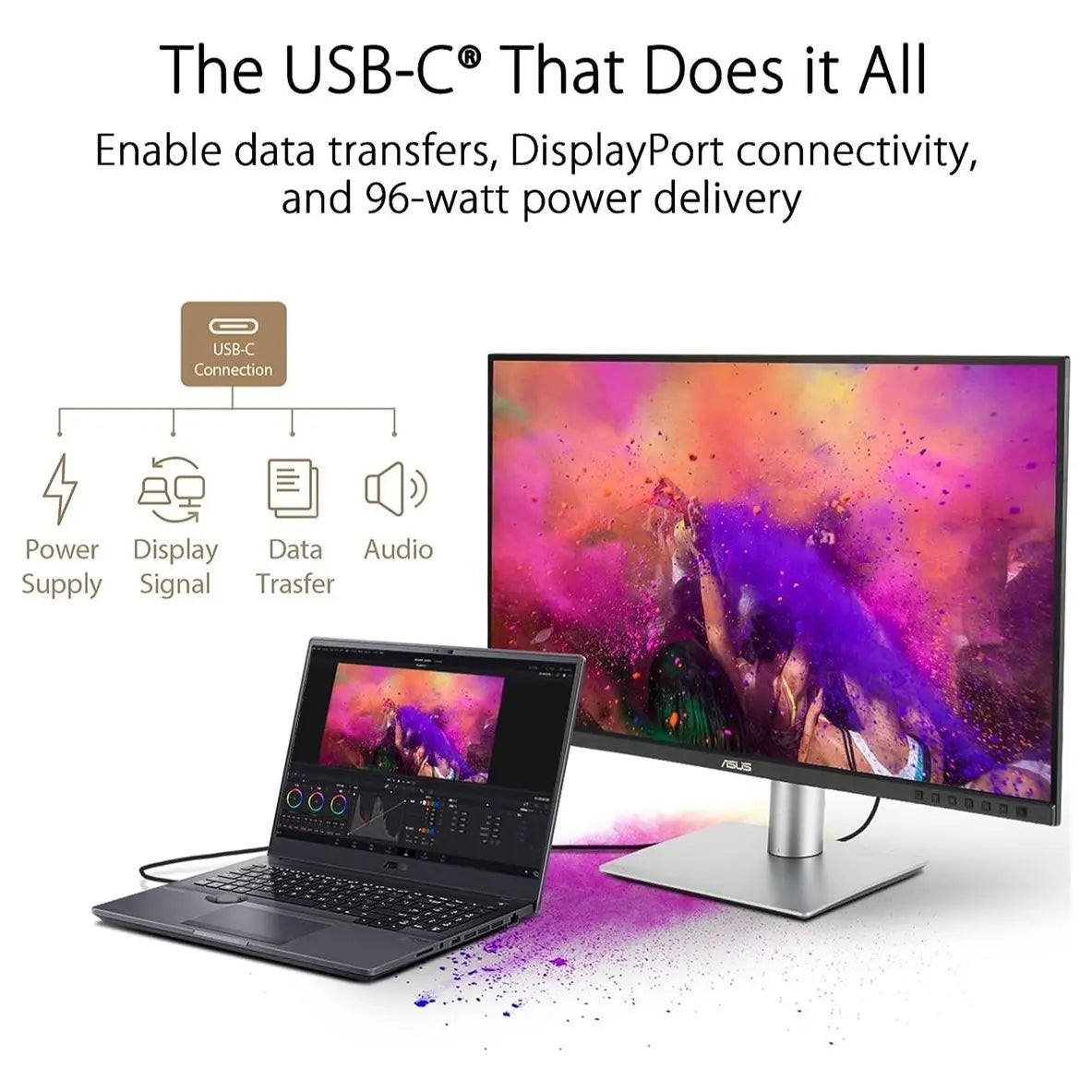 Asus ProArt Display PA279CRV Professional Monitor, 27" 4K UHD 3840x2160 IPS 60Hz HDR, 99% DCI-P3 And 99% Adobe RGB, Calman Verified, USB-C DisplayPort 96W