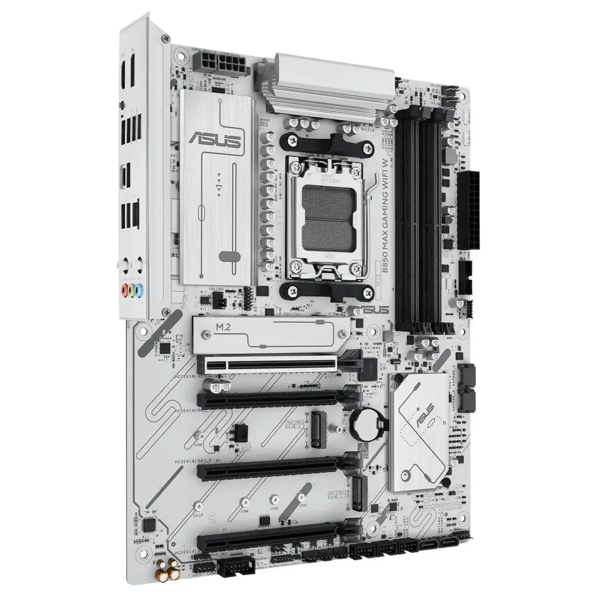 Asus B850 Max Gaming Wifi W AMD AM5 ATX Motherboard, DDR5 8000+MT/s, PCIe 5.0, 3x M.2, Wi-Fi 6E, 2.5Gb LAN, USB 10Gbps Type-C, White PCB