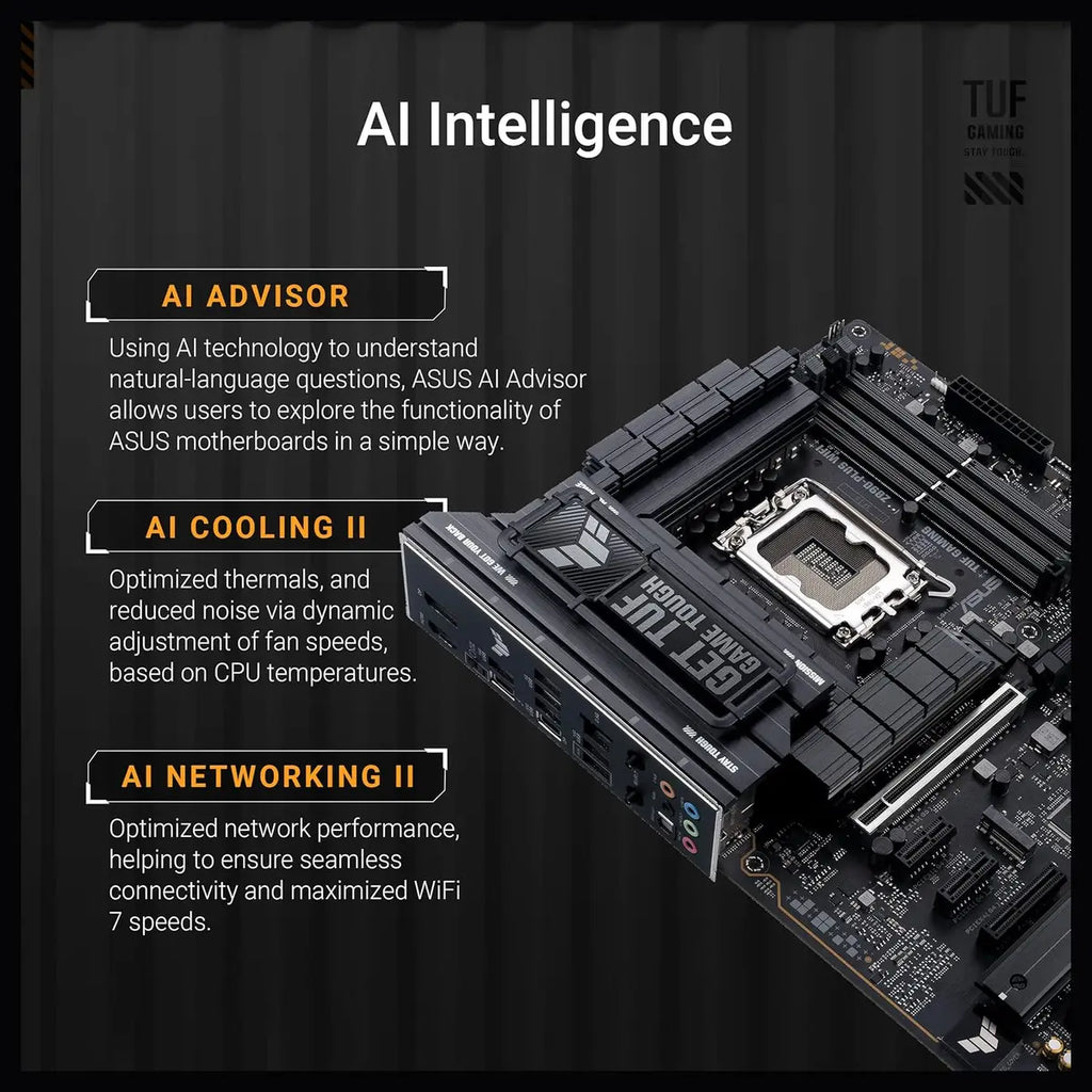 ASUS TUF Gaming Z890-PLUS WiFi ATX Motherboard, Z890 LGA1851, DDR5, PCIe5.0, Thunderbolt4 Type-C, 4xM.2, Wi-Fi7, 2.5Gb