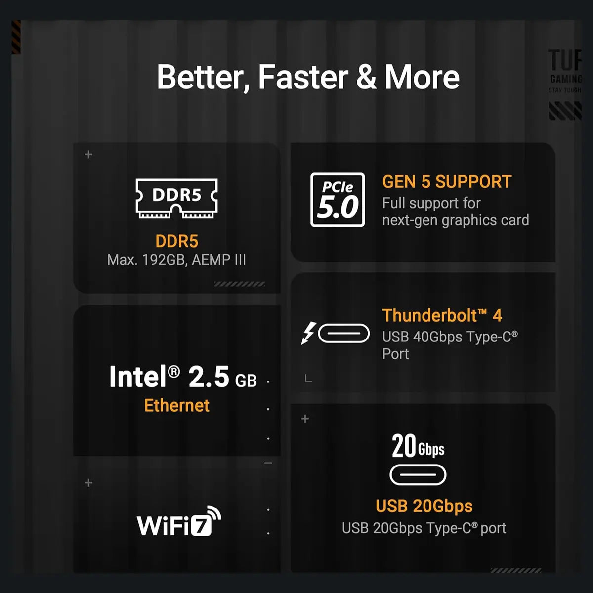 ASUS TUF Gaming Z890-PLUS WiFi ATX Motherboard, Z890 LGA1851, DDR5, PCIe5.0, Thunderbolt4 Type-C, 4xM.2, Wi-Fi7, 2.5Gb