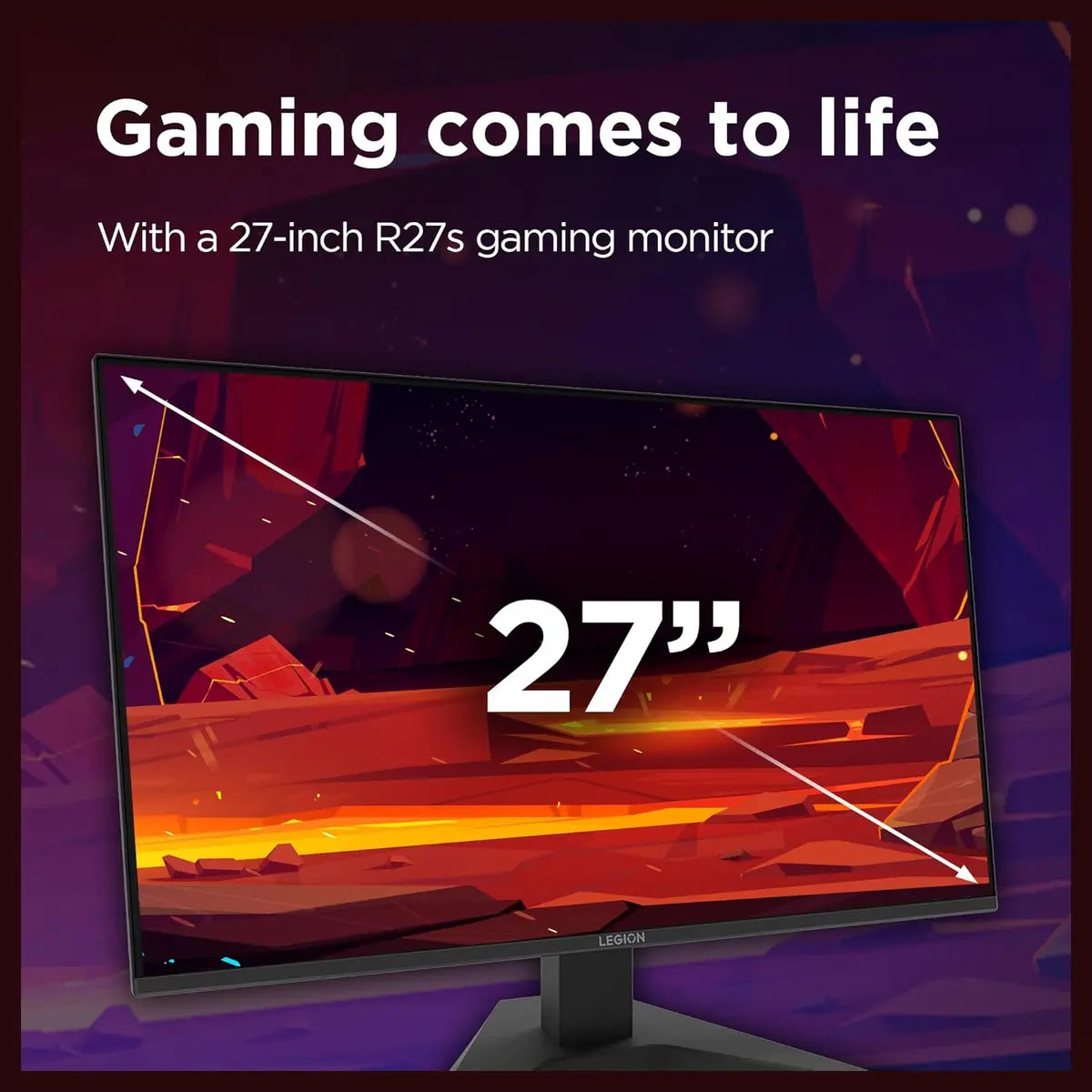 Lenovo Legion R27s Gaming Monitor, 27" FHD 144Hz IPS, 1ms MPRT, HDMI 2.1 and DisplayPort 1.2, Raven Black