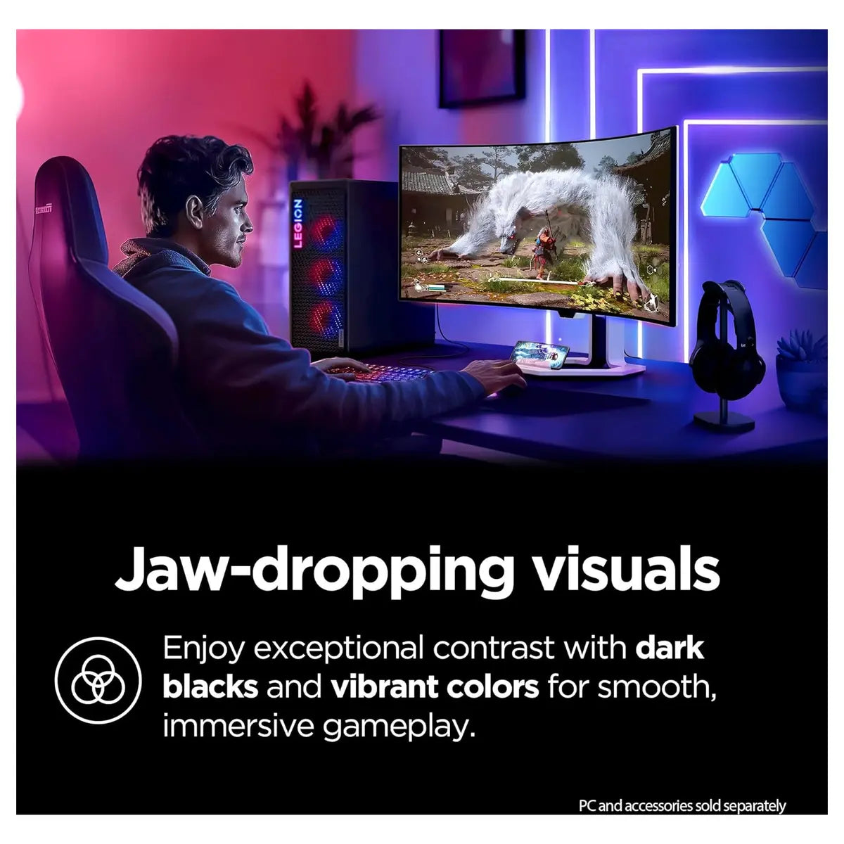 Lenovo Legion Pro 34WD-10 Curved Gaming Monitor, 34" WQHD OLED 240Hz, 3440x1440, 0.03ms MPRT, AMD FreeSync Premium Pro, HDR TB400, KVM, USB-C, HDMI 2.1, DP 1.4, Raven Black