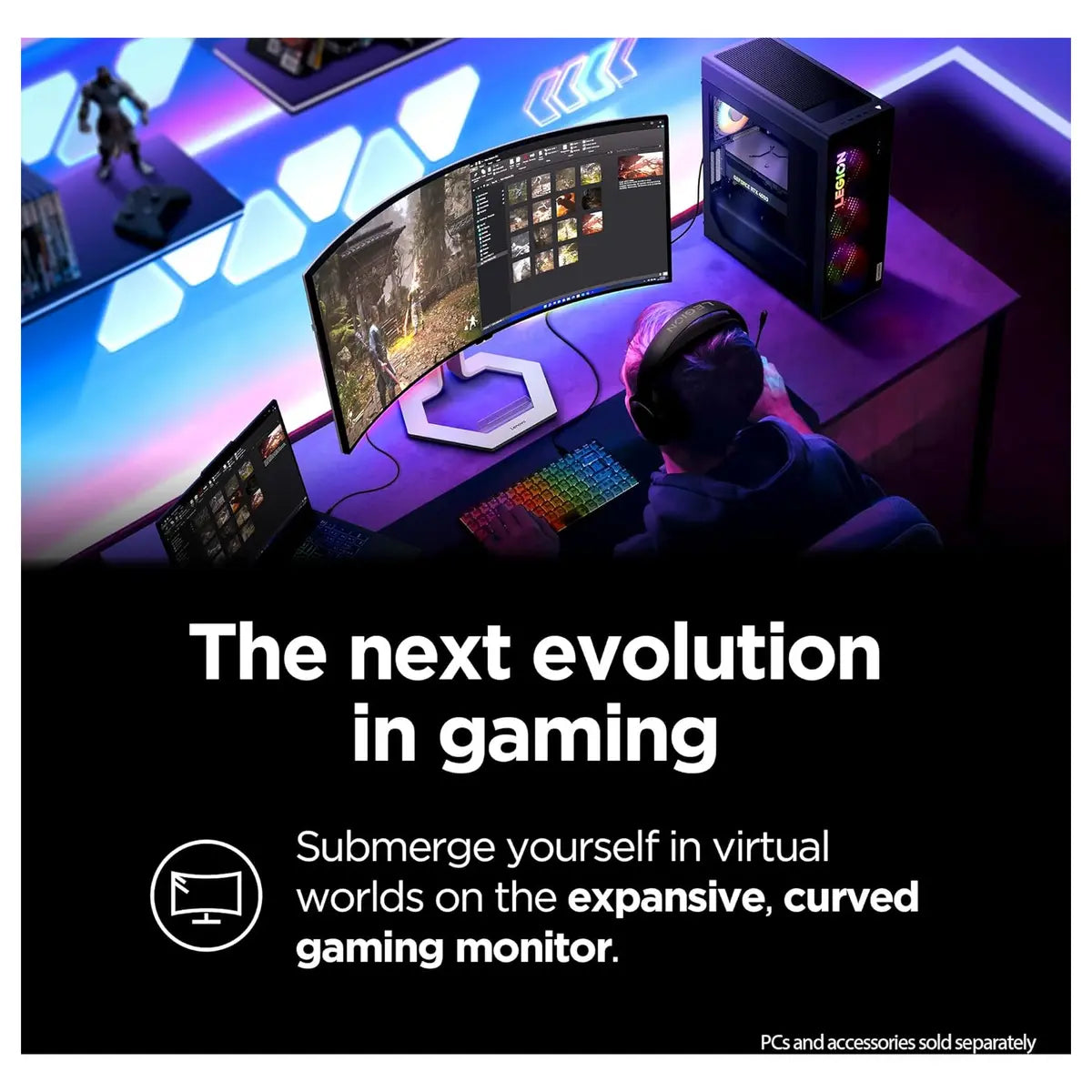 Lenovo Legion Pro 34WD-10 Curved Gaming Monitor, 34" WQHD OLED 240Hz, 3440x1440, 0.03ms MPRT, AMD FreeSync Premium Pro, HDR TB400, KVM, USB-C, HDMI 2.1, DP 1.4, Raven Black