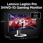 Lenovo Legion Pro 34WD-10 Curved Gaming Monitor, 34" WQHD OLED 240Hz, 3440x1440, 0.03ms MPRT, AMD FreeSync Premium Pro, HDR TB400, KVM, USB-C, HDMI 2.1, DP 1.4, Raven Black