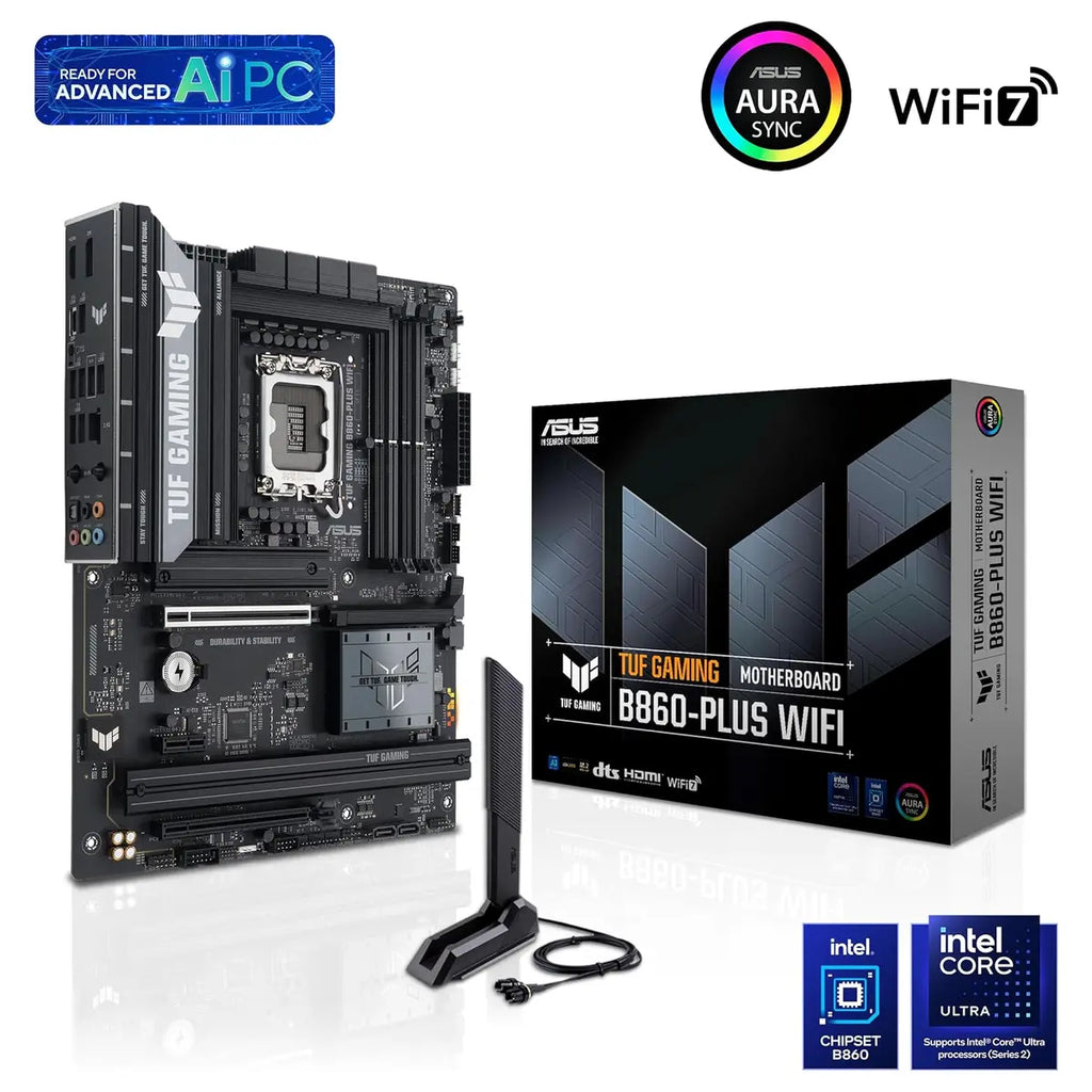 ASUS TUF Gaming B860-PLUS WiFi ATX Motherboard, B860, LGA1851, DDR5, PCIe5.0, 3x M.2, Wi-Fi7, 2.5Gb LAN, USB20Gbps Type-C