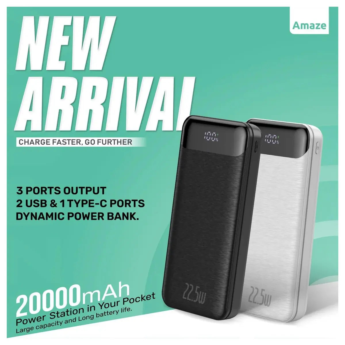 Amaze NEXUS Pro 20000mAh Power Bank, Fast Charging, Dual Input Micro USB and USB-C, USB-A and USB-C Output, Model A233, White or Black