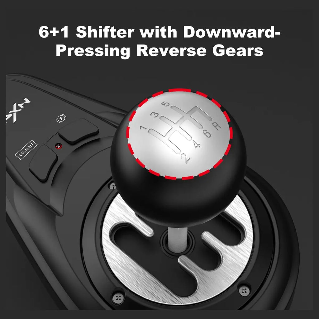 PXN A7 Gaming Gear Shifter, 6+1 Shift Lever with Handbrake Button and Shift Button for High and Low Gear, Plug and Play for PC