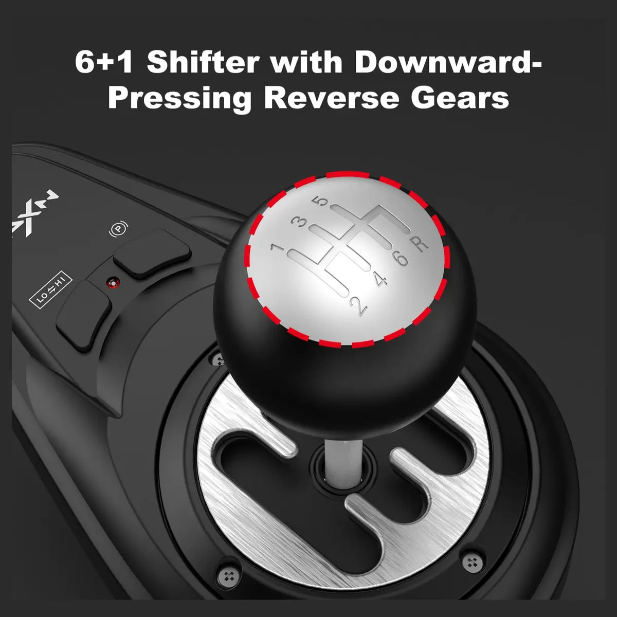 PXN A7 Gaming Gear Shifter, 6+1 Shift Lever with Handbrake Button and Shift Button for High and Low Gear, Plug and Play for PC