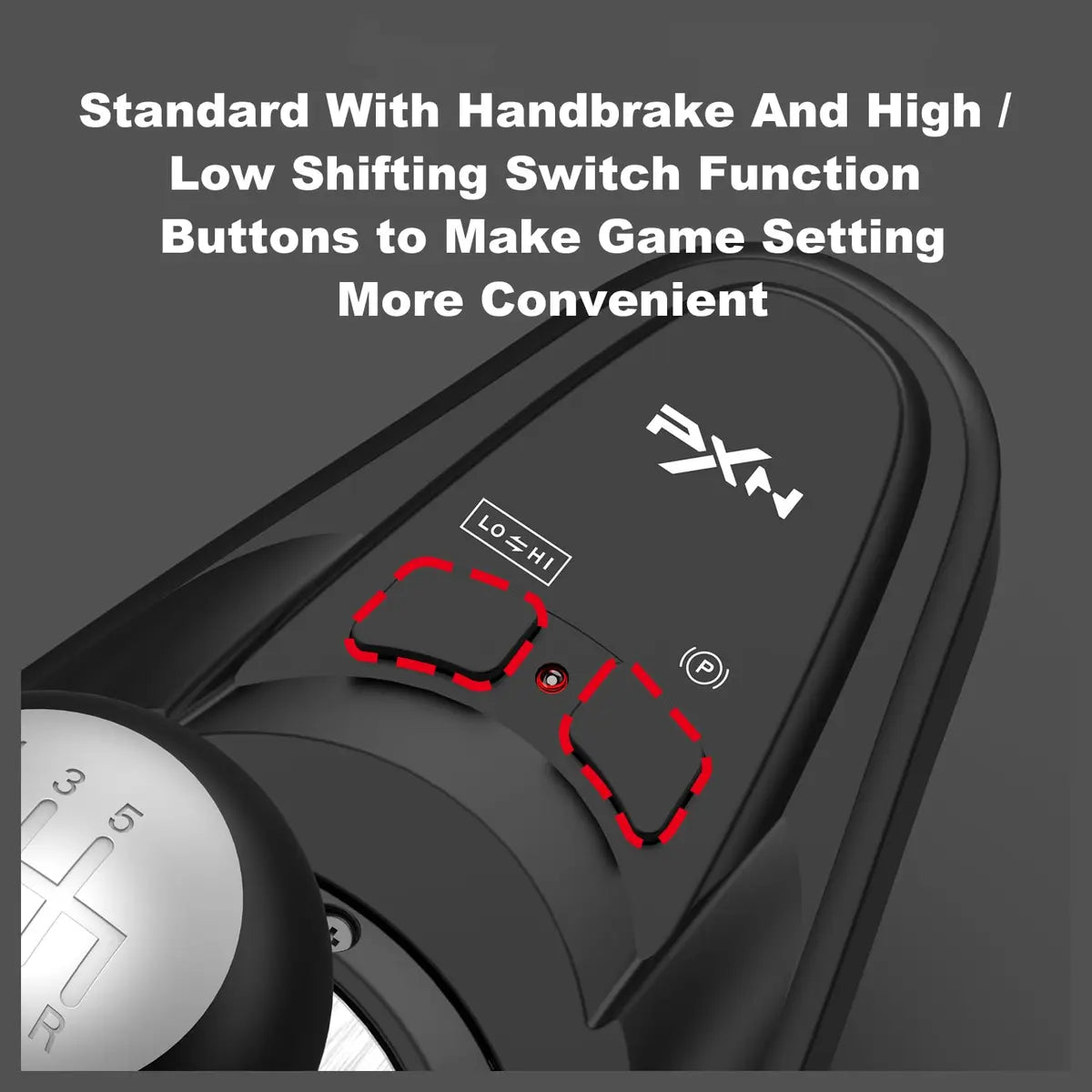 PXN A7 Gaming Gear Shifter, 6+1 Shift Lever with Handbrake Button and Shift Button for High and Low Gear, Plug and Play for PC
