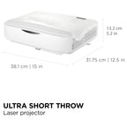ViewSonic LS832WU Ultra-Short Throw Laser Projector, WUXGA 1920x1200p, 5000 ANSI Lumens, 0.25 Throw Ratio, H and V Keystone, Dual HDMI Inputs