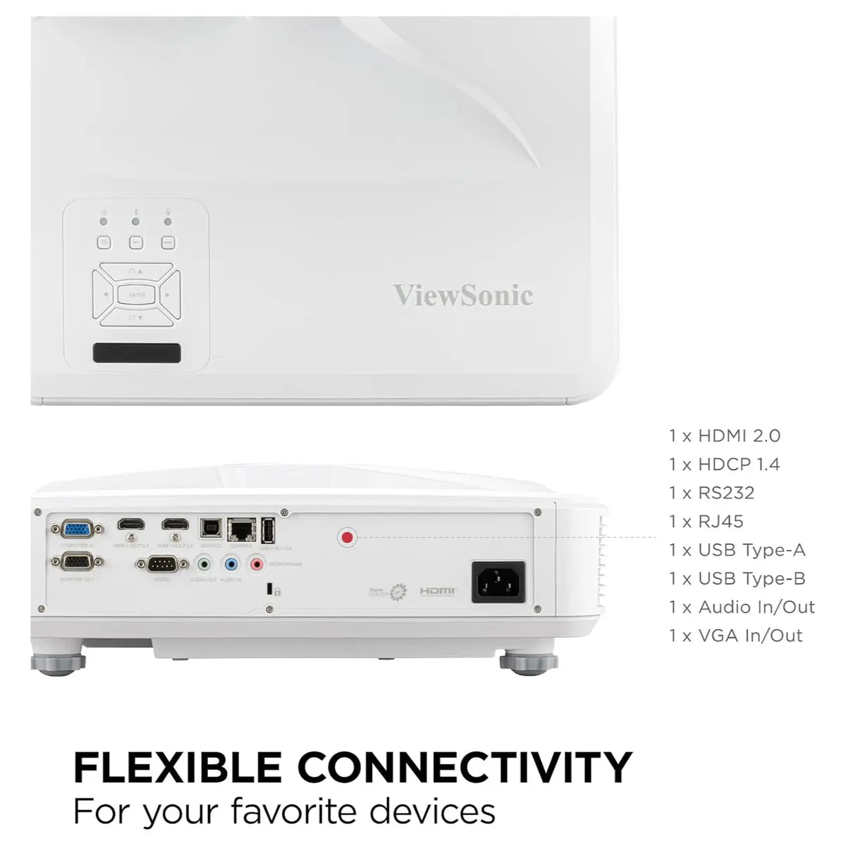 ViewSonic LS832WU Ultra-Short Throw Laser Projector, WUXGA 1920x1200p, 5000 ANSI Lumens, 0.25 Throw Ratio, H and V Keystone, Dual HDMI Inputs