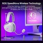 Asus Rog Delta II Wireless Gaming Headset, BT, ROG SpeedNova 2.4GHz, 3.5mm, 50mm Titanium-Plated Drivers, 10mm Super-Wideband Mic, 110HR Battery, DualFlow Audio, White
