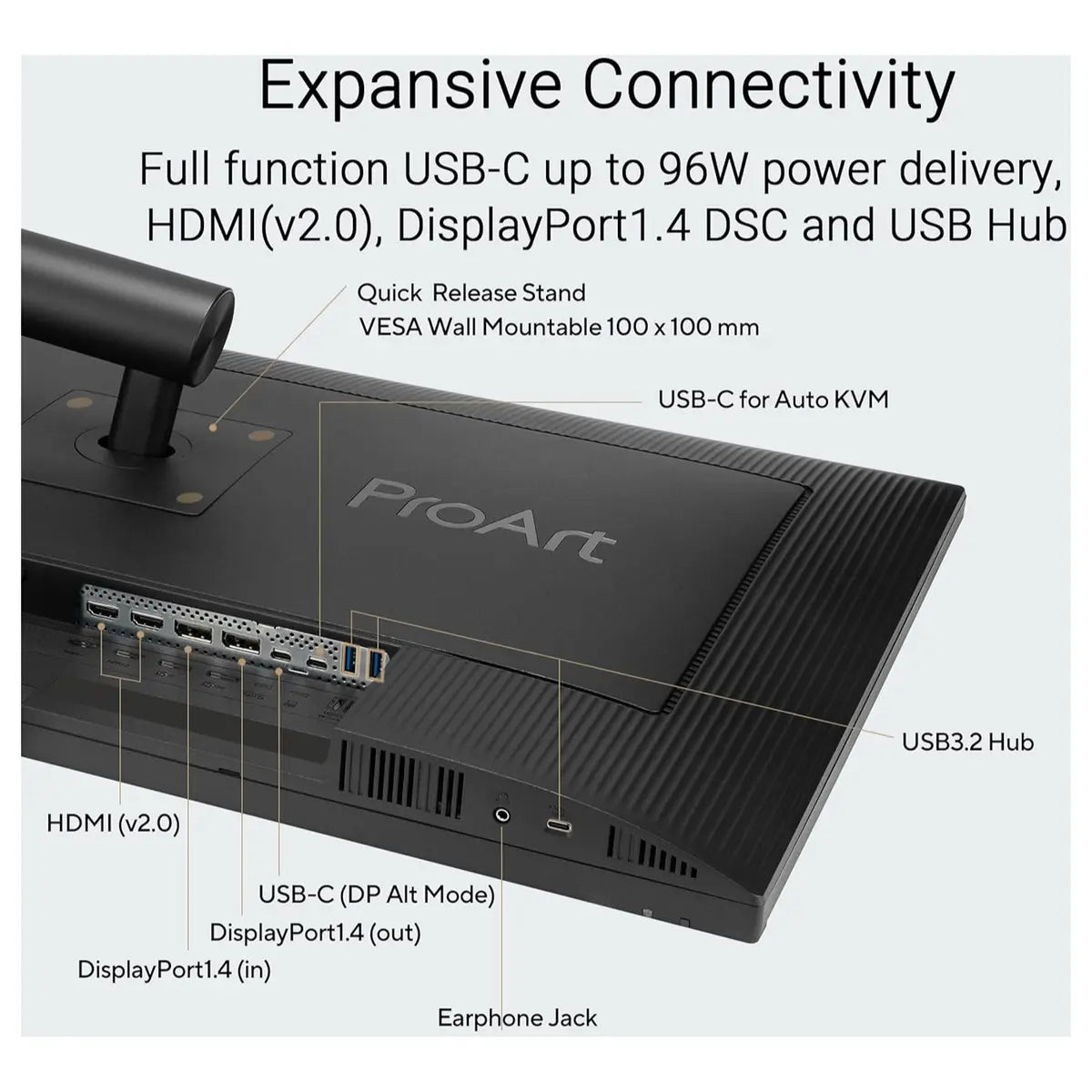 Asus ProArt Display PA32UCE Professional 4K Monitor, 31.5 Inch 3840 x 2160, IPS, HDR-10, 600nits, 98% DCI-P3, Delta E<1 Color Accuracy, LuxPixel AGLR, Light Sync, USB-C, DisplayPort, HDMI