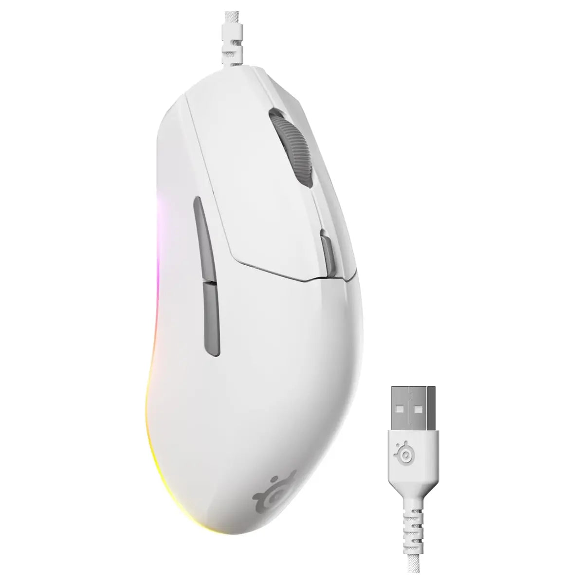 SteelSeries Rival 3 Gen 2 Gaming Mouse, TrueMove Core 8500 DPI Optical Sensor, 1.35ms Click Latency, 60 Million Click Durability, 77g Lightweight, 3-Zone RGB, White 62516