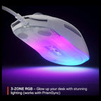 SteelSeries Rival 3 Gen 2 Gaming Mouse, TrueMove Core 8500 DPI Optical Sensor, 1.35ms Click Latency, 60 Million Click Durability, 77g Lightweight, 3-Zone RGB, White 62516
