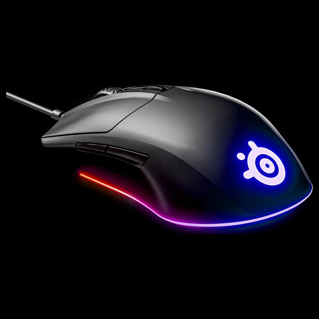SteelSeries Rival 3 Gaming Mouse, TrueMove Core Optical Sensor 8500 CPI 300 IPS 35g, 60 Million Click Mechanical Switches, 3-Zone Prism Lighting, Wired, Black, 62513