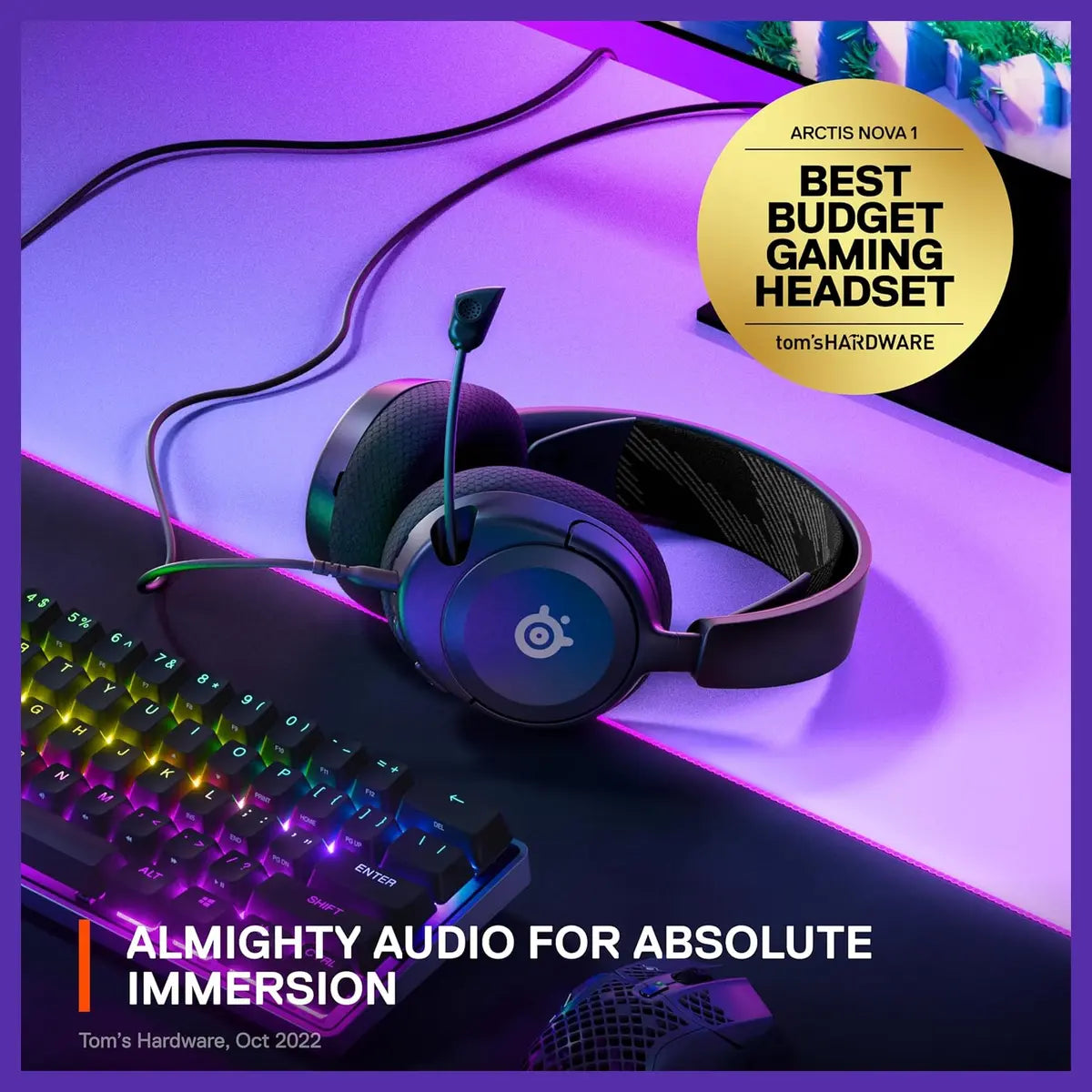 SteelSeries Arctis Nova 1 Gaming Headphones, Wired, Sealed Type, 40mm Audio Driver, Spatial Audio, AI Noise Canceling Bi-Directional Microphone, Black 61606