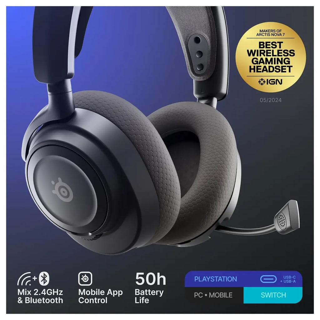 SteelSeries Arctis Nova 7P Wireless Gen 2 Gaming Headset, 50H+ Battery, Neodymium Magnetic Drivers, 2.4GHz and Bluetooth, PS5/PS4/PC/Switch 1/2/Mobile, Black 61744