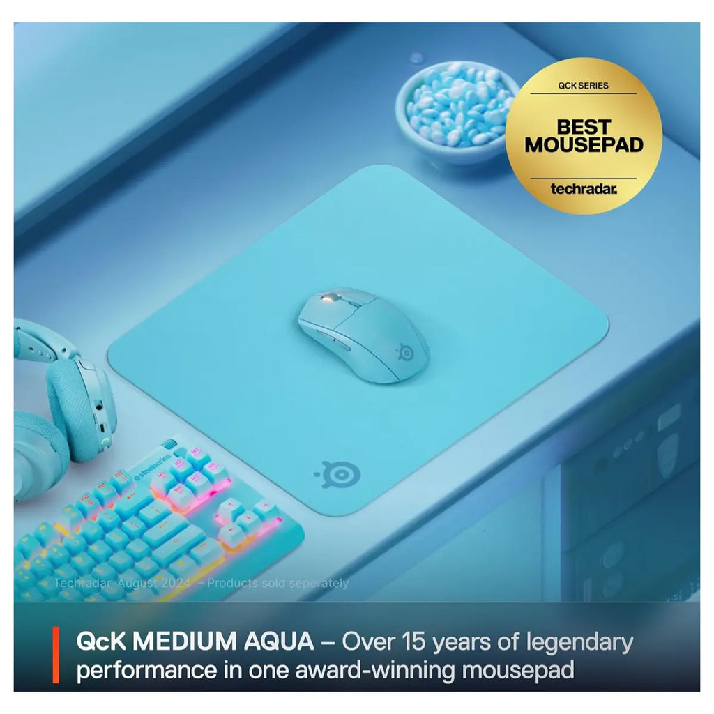 SteelSeries QcK Cloth Gaming Mouse Pad, Exclusive Micro-Woven Surface, Optimized for Optical and Laser Sensors, Maximum Control, Size M, Aqua 63459