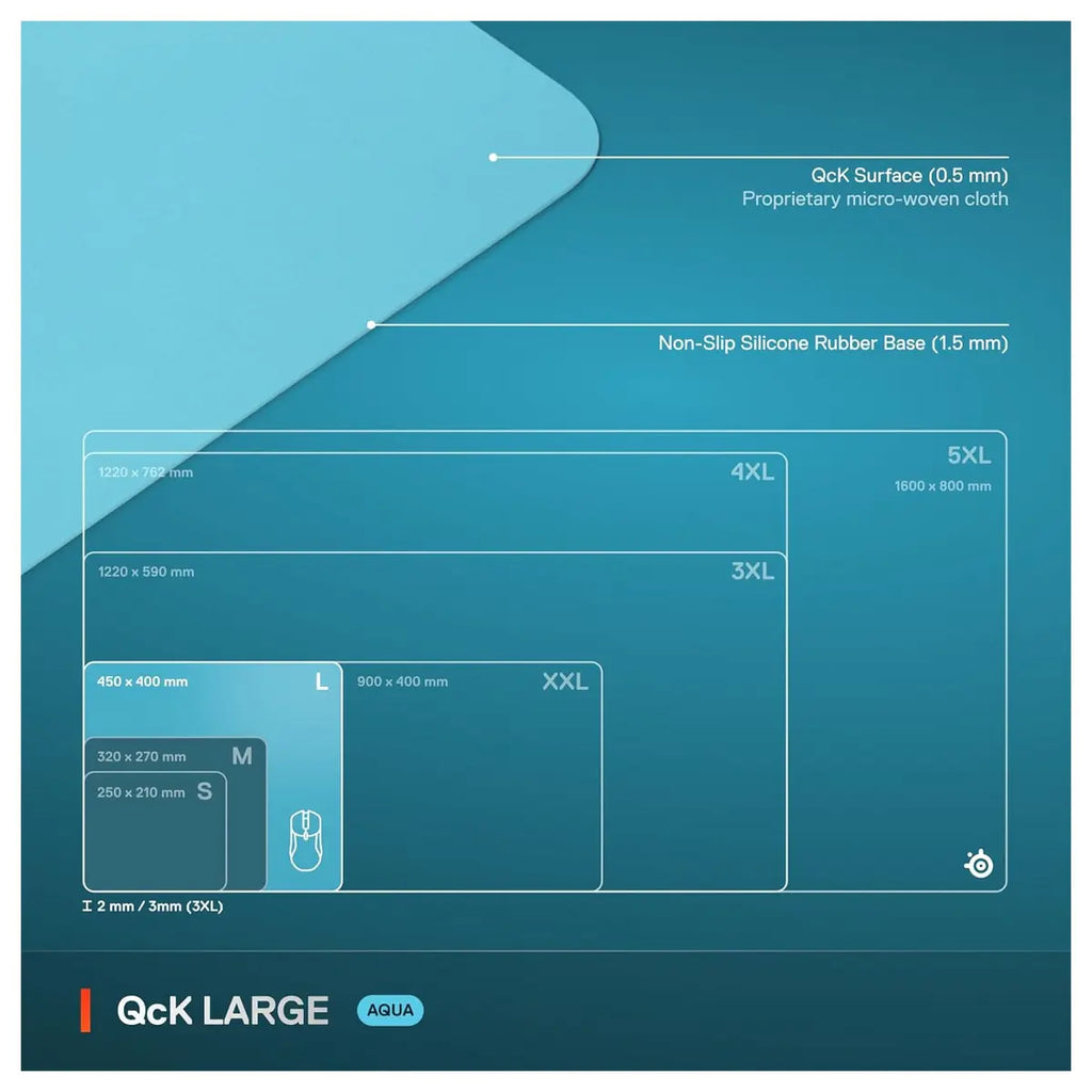 SteelSeries QcK Cloth Gaming Mouse Pad, Exclusive Micro-Woven Surface, Optimized for Gaming Sensors, Maximum Control, Large, Aqua 63462