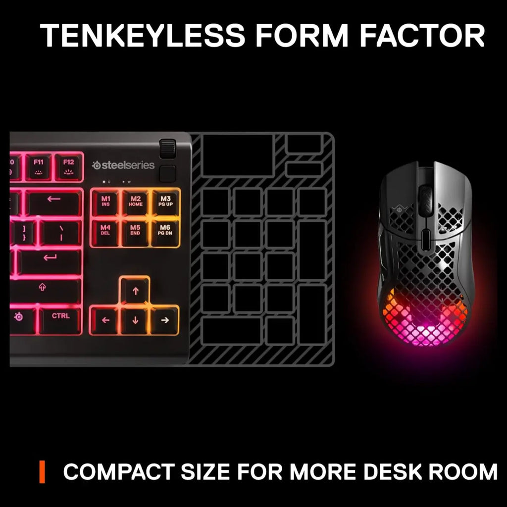 SteelSeries Apex 3 TKL RGB Gaming Keyboard, Tenkeyless Compact Form Factor, 8-Zone RGB Illumination, IP32 Water and Dust Resistant, Whisper Quiet Gaming Switch, Gaming Grade Anti-Ghosting, Black 64831