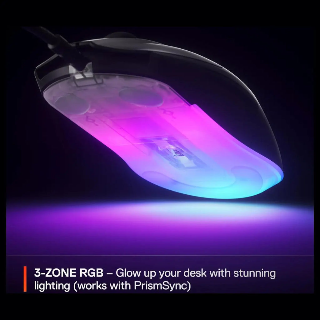 SteelSeries Rival 3 Gen 2 Gaming Mouse, TrueMove Core 8500 DPI Optical Sensor, 1.35ms Click Latency, 60 Million Click Durability, 77g Lightweight, 3-Zone RGB, Black 62515