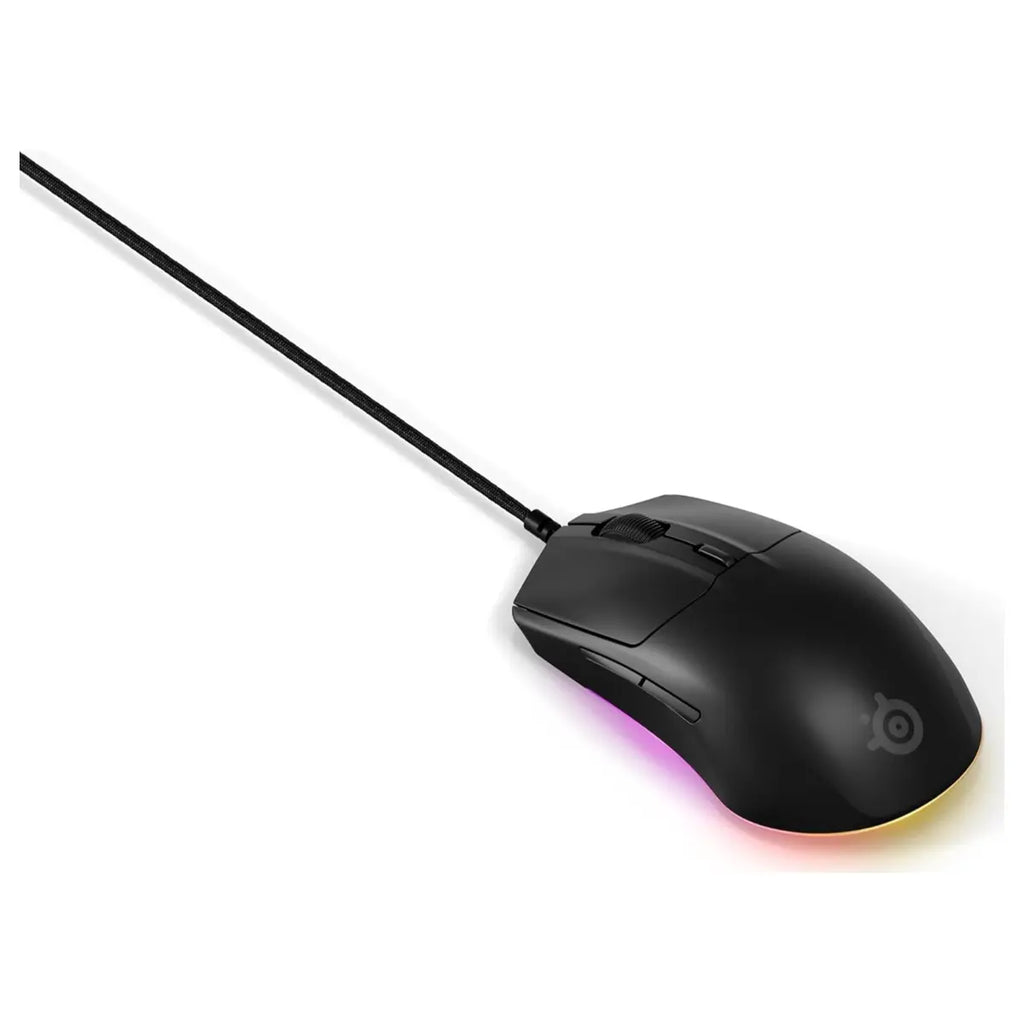SteelSeries Rival 3 Gen 2 Gaming Mouse, TrueMove Core 8500 DPI Optical Sensor, 1.35ms Click Latency, 60 Million Click Durability, 77g Lightweight, 3-Zone RGB, Black 62515