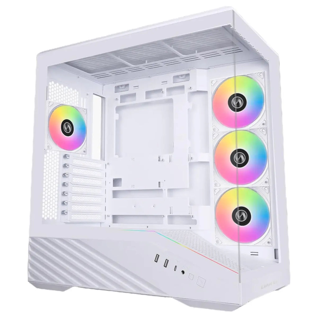 Lian Li V100R ATX Mid-Tower PC Case, 4x120mm ARGB PWM Fans, LED RGB Strip, Tempered Glass, 420mm GPU Support, White V100RW