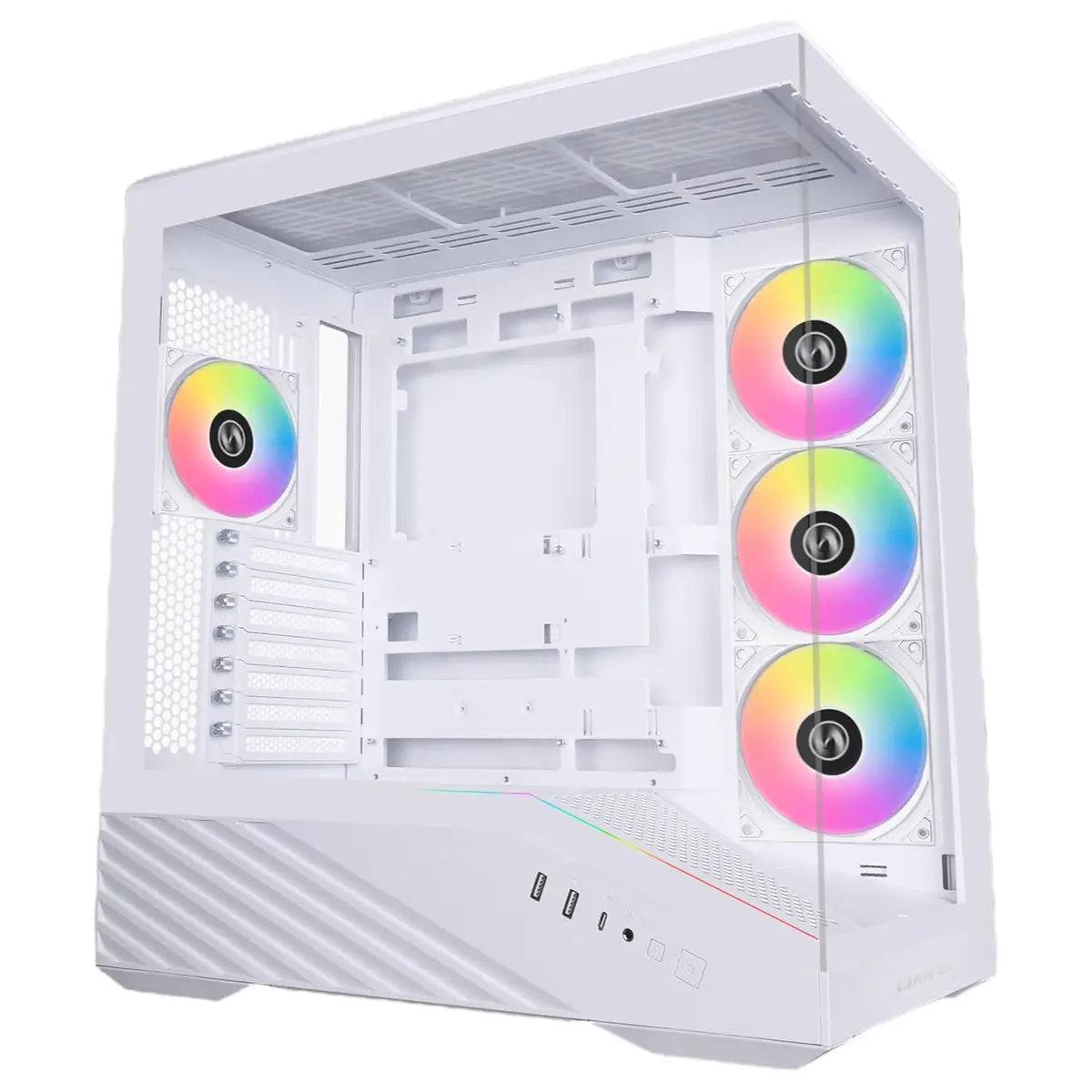 Lian Li V100R ATX Mid-Tower PC Case, 4x120mm ARGB PWM Fans, LED RGB Strip, Tempered Glass, 420mm GPU Support, White V100RW