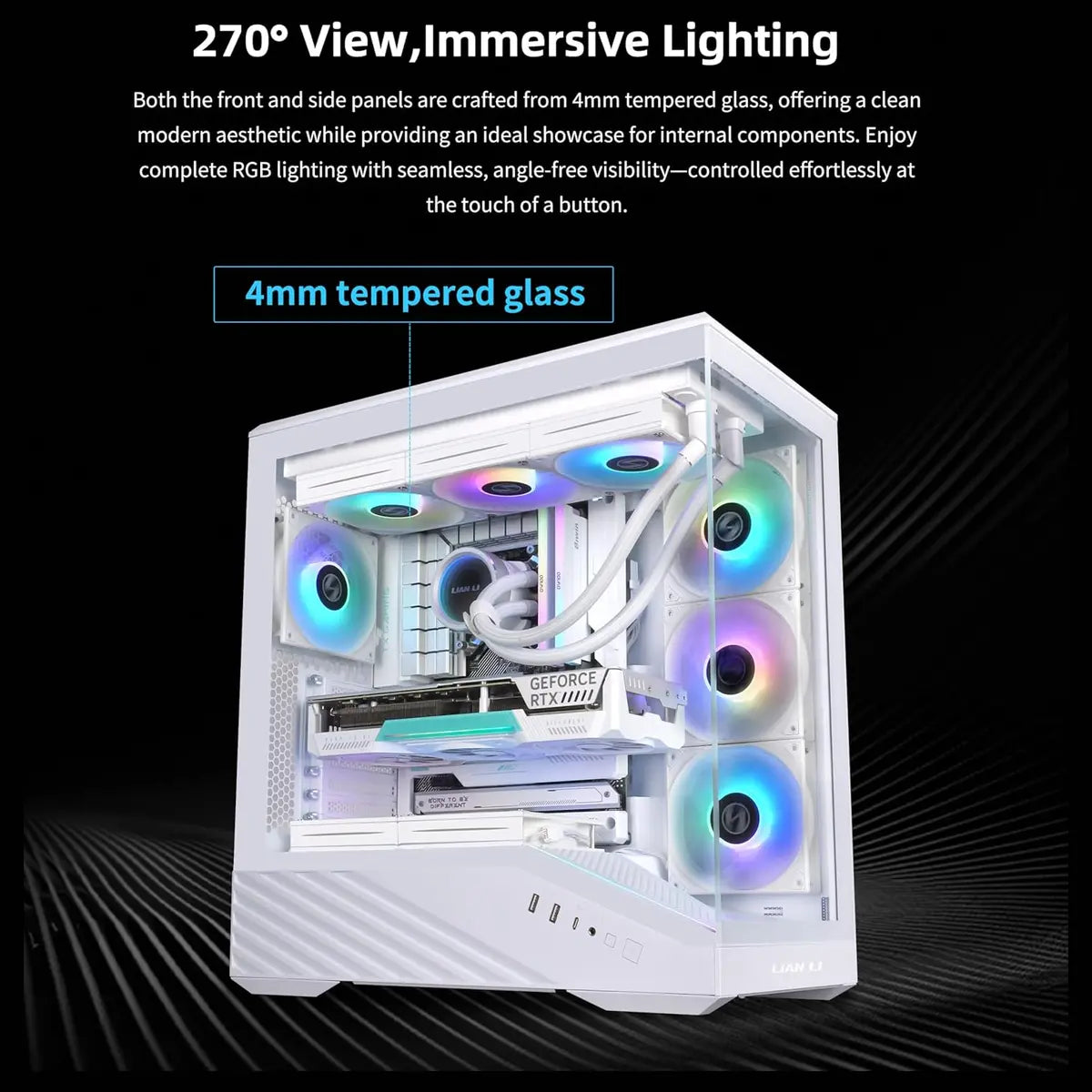 Lian Li V100R ATX Mid-Tower PC Case, 4x120mm ARGB PWM Fans, LED RGB Strip, Tempered Glass, 420mm GPU Support, White V100RW