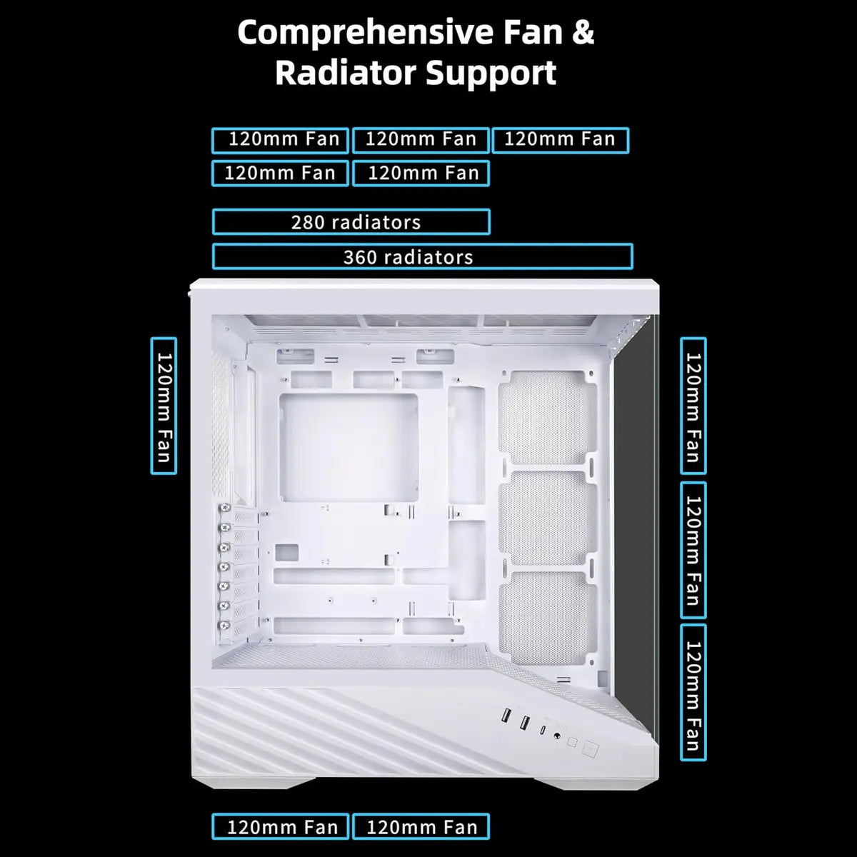 Lian Li V100R ATX Mid-Tower PC Case, 4x120mm ARGB PWM Fans, LED RGB Strip, Tempered Glass, 420mm GPU Support, White V100RW
