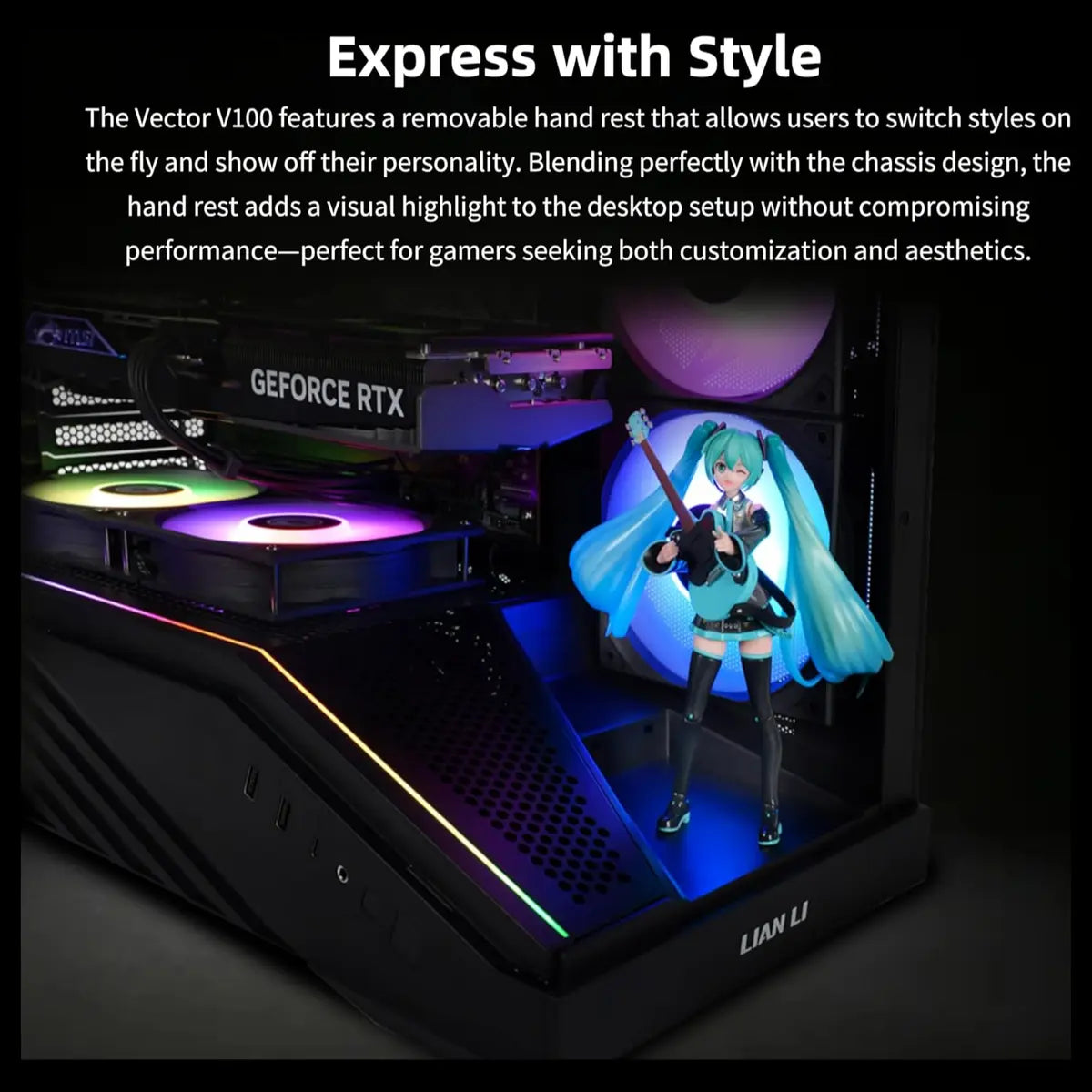 Lian Li V100R ATX Mid-Tower PC Case, 4x120mm ARGB PWM Fans, LED RGB Strip, Tempered Glass, 420mm GPU Support, White V100RW