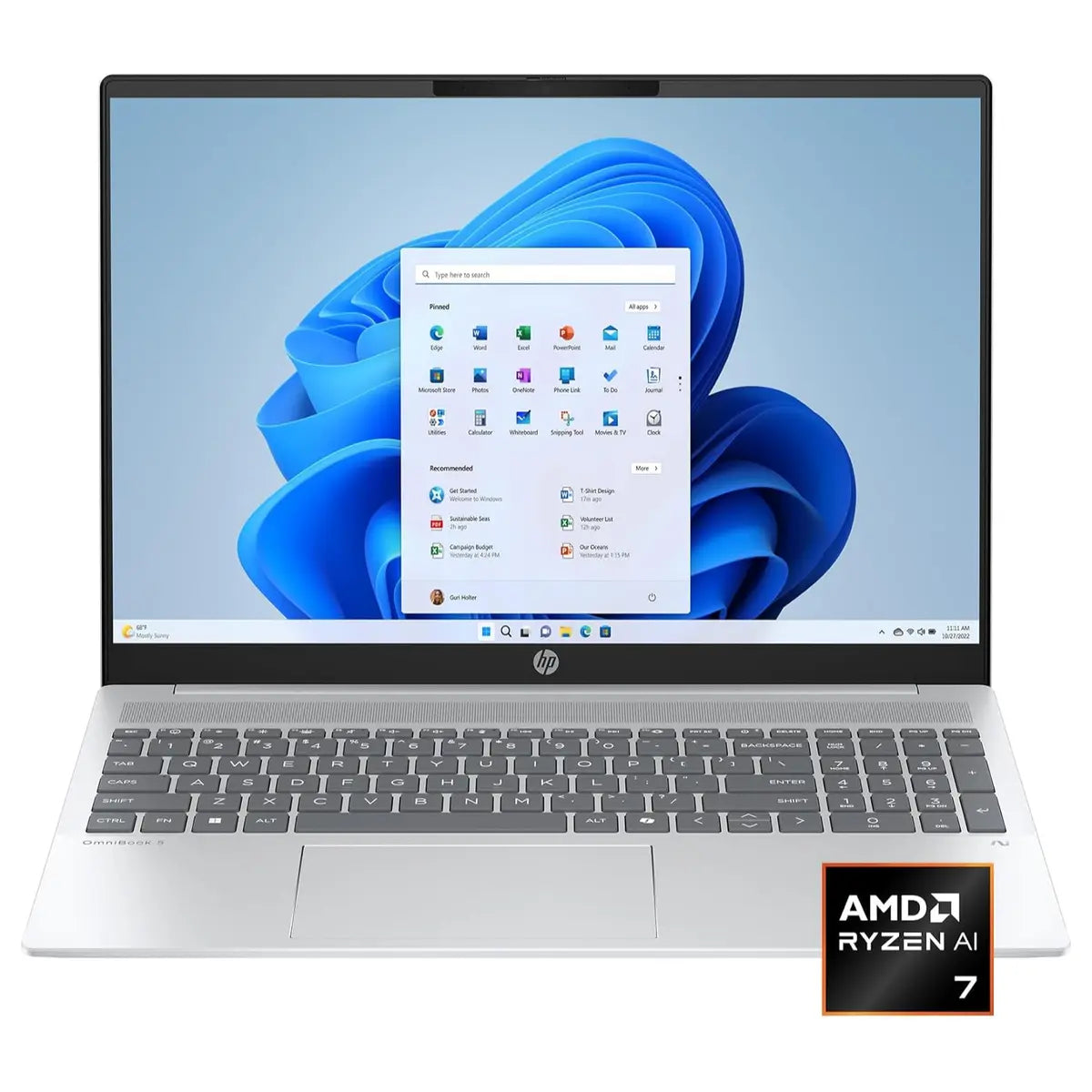 HP OmniBook 5 16-AG1070WM Laptop, Ryzen AI 7 350, AMD Radeon 860M, 16GB DDR5 RAM, 512GB SSD, 16" 1920x1200 IPS Non-Touch, Windows 11 Home, Silver