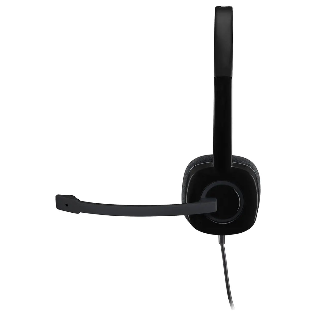 Logitech H151 Stereo Headset, 3.5mm Analog, Boom Microphone, In-Line Controls, Black
